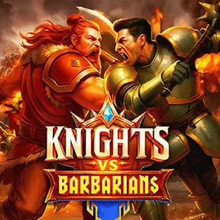 Portada de Knights vs Barbarians: caballero con armadura frente a un guerrero con hacha