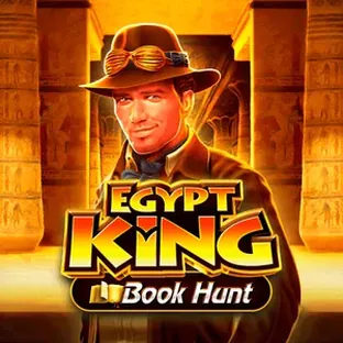 Portada de Egypt King Book Hunt: libro abierto con jeroglíficos y máscara faraónica