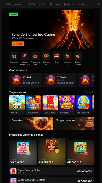 Salón de la plataforma visto en un teléfono, con el menú plegado y la rejilla de juegos en dos columnas